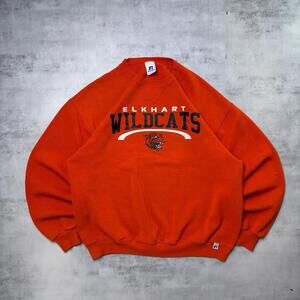 Y2K Orange Russell Athletic Elkhart Wildcats Crewneck Sweater